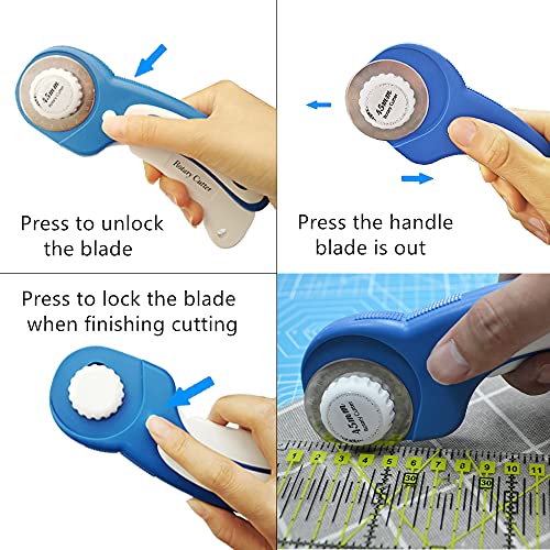 Headley Tools 45mm Rotary Cutter with 5pcs Extra Rotary Blades, Ergonomic Rolling Cutter with Safety Lock for Fabric, Sewing, Quilting, Cloth, Paper, Leather, Crafting, Fabric Rotary Cutter(Navy Blue) by Headley Tools - Image 3