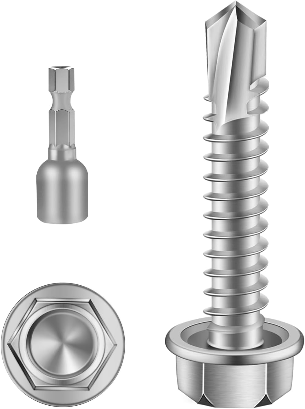 Mellewell #10 x 1 Hex Washer Head Self Drilling Screws, Self Tapping Sheet Metal Screws, 410 Stainless Steel, 100 PCS