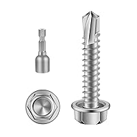 Vista 9 de Tornillos autoperforantes con cabeza hexagonal de 1/2 pulgada, tornillos de chapa autoperforantes, acero inoxidable 410, 100