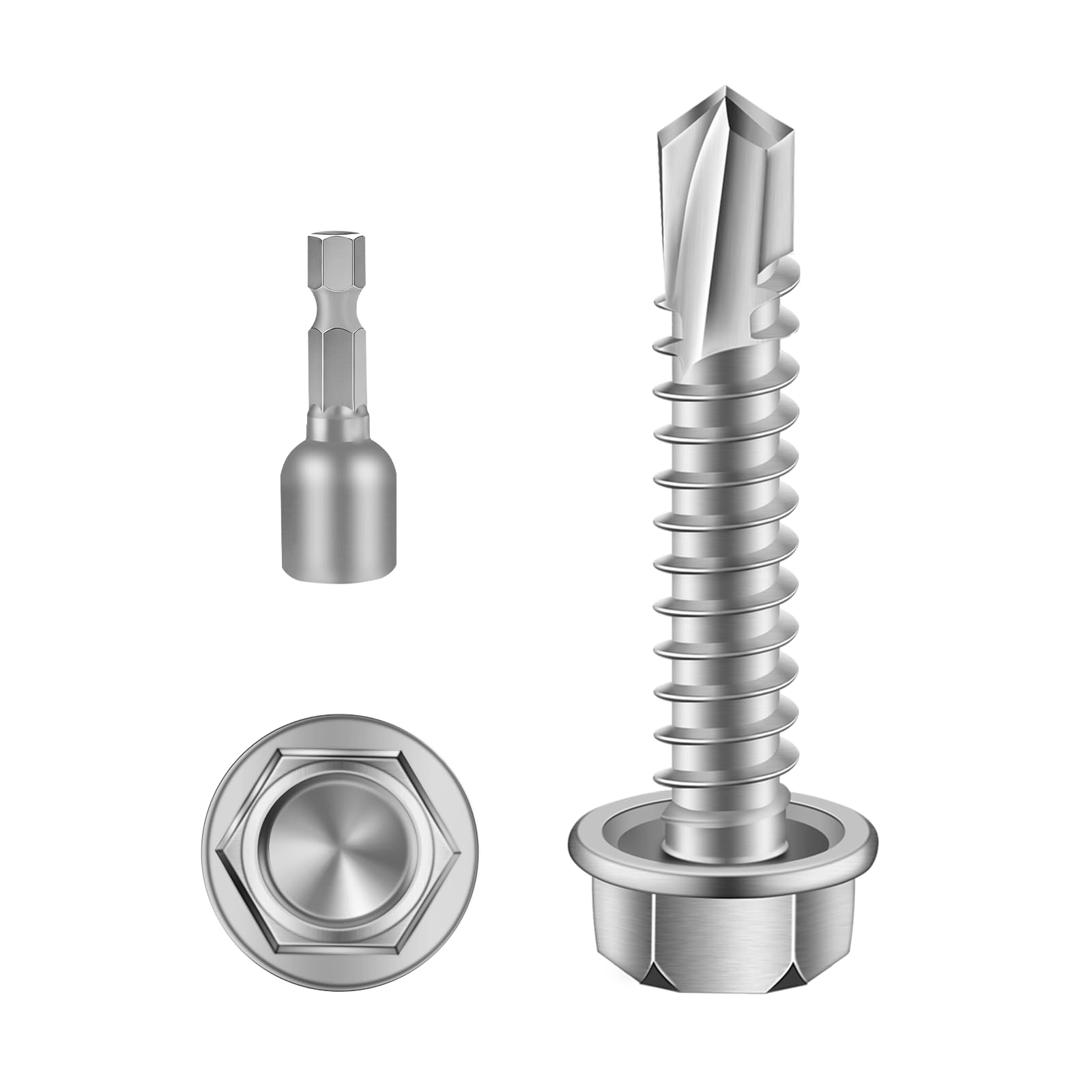 Mellewell #10 x 1 Hex Washer Head Self Drilling Screws, Self Tapping Sheet Metal Screws, 410 Stainless Steel, 100 PCS