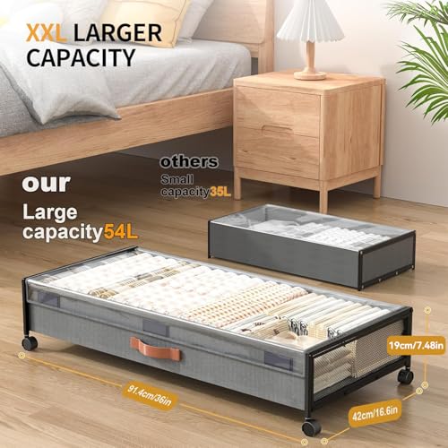 Image of Under Bed Storage Containers with Wheels Large Underbed Shoes Blankets Clothes Toy Storage Drawers for College Dorms Bedrooms Nursery Rooms Organization (Grey 2 Pack, 7.5in height(36 inchx16.6 inchx7.48 inch))