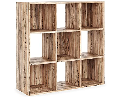Image of Signature Design by Ashley Piperton Modern 9 Cube Storage Organizer or Bookcase, Natural Brown