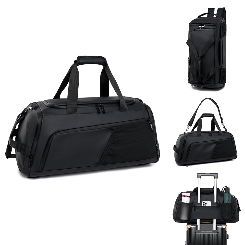 Travel Gym Duffle Bag Waterproof Weekender Bag with Shoes Compartment for Men and Women (Black)-image-8