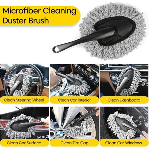 Image of 4 PCS Car Cleaning Kit Combo with Microfiber Duster, Detailing Brushes & Premium Microfiber Cloth | Scratch Free Car Interior & Exterior Cleaning Kit for Dashboard, AC Vents, Seats & Body