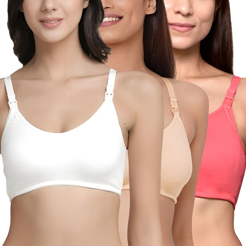 Image of Inner Sense Organic Cotton Bamboo Nursing Bra for Women I Non Padded Feeding Bra with Keyhole Back Design I Wire Free Maternity Innerwear with Full Coverage