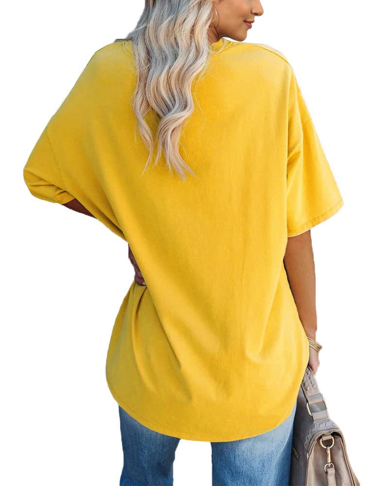 Ebifin Los Angeles koszulka oversize, damska koszulka w stylu vintage, z krótkim rękawem, okrągły dekolt, luźna, basic, na lato.