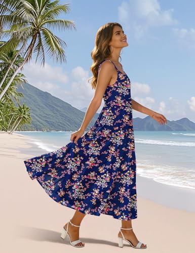 Image of YESNO Summer Bohemian Floral Dresses for Women Spaghetti Straps Maxi Dress Casual Flowy Dresses with Pockets ES0