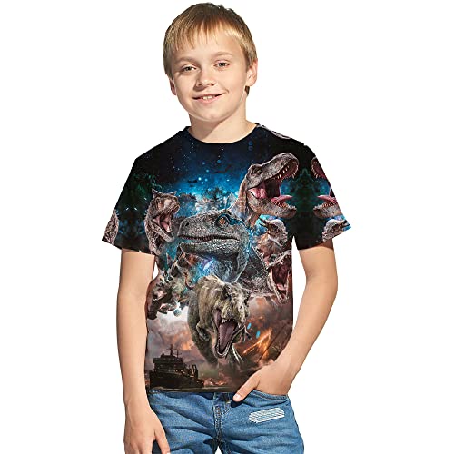 Boy Girls 3D Print Graphic Tees Funny Monsters Dinosaurs T-Rex Short Sleeve T Shirts for Youth Boys Girls 4-14 Years