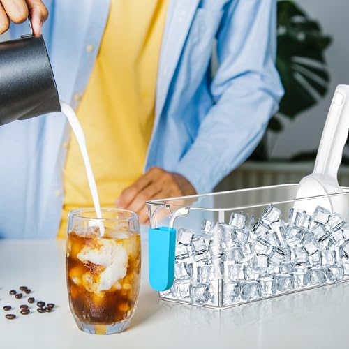 Image of Havawish Ice Storage Bin and Flexible Scoop Set Plastic Freezer Bin with Pull out Handle Storage Bucket Clear for Container with Scoop(Light Blue,10.83 x 4.92 x 4.33 in,Classic)