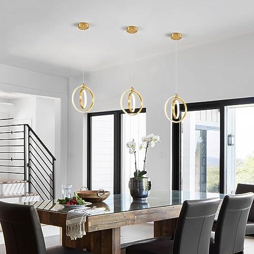 Image of Modern LED Chandelier Gold Ring Pendant Light Fixtures 4000K Dimmable Height Adjustable Pendant Lighting for Dining Room Kitchen Island Bedroom Living Room Foyer(1-Pack)