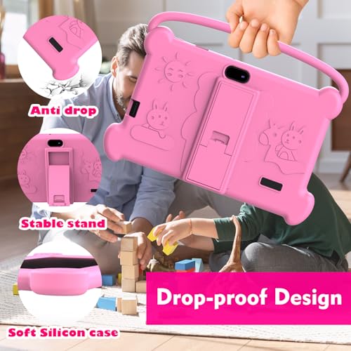 ICONLINK Kids Tablet 7 inch 3-9 for Kids,32GB ROM Toddler with Shockproof Case,Kids Android Software Installed Netflix,YoutTube, aiwawa Apps Parent Controls,Dual Camra, WiFi,FM, GPS (Pink)