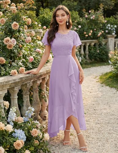 Image of BeryLove Formal Long Dresses for Women Wedding Guest Cocktail Bridesmaid | Airy Lace & Chiffon Evening Gown, Flutter Sleeve, Ideal for Mother of the Bride, Prom, Homecoming Party & Semi-Foraml Events