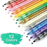 barsone Acrylic Paint Marker Pens Set of 12 Colors for Rocks Painting, Ceramic, Glass, Wood, Fabric, Canvas, Mugs, Photo Album, DIY Craft, Scrap booking Craft, Card Making (12 Colors)