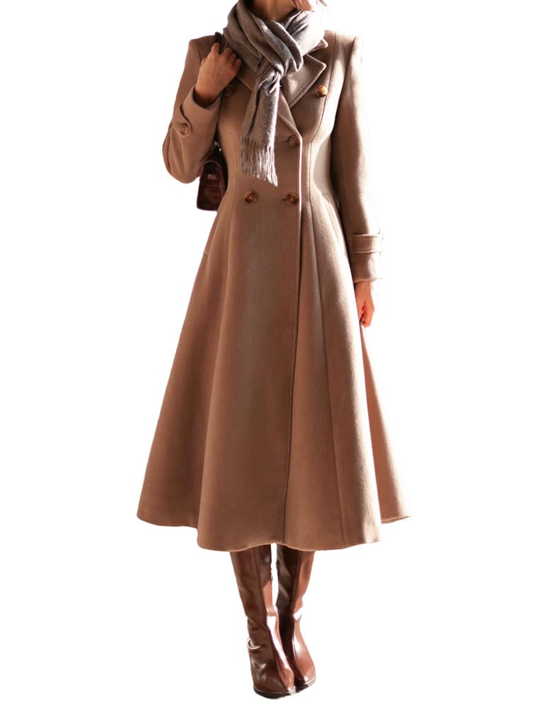 mywinway Long Wool Coats for Women Fall Winter Double Breasted Peacoat Jackets Maxi Trendy Trench Coat-picture-32