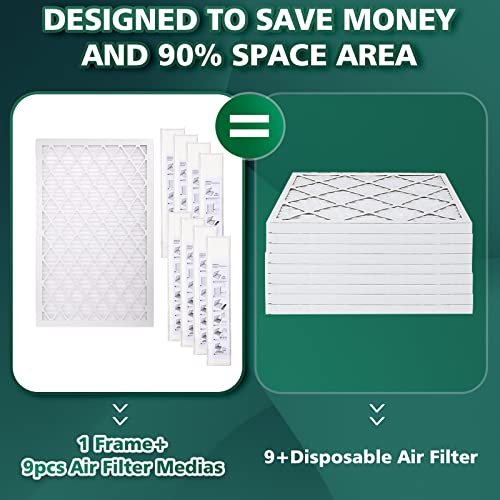 Ubeesize 16X25X1 Reusable Air Filter (9-Pack) - Merv 8 Mpr 700 Hvac Ac Furnace Air Filters (Actual Size:15.75" X 24.50" X 0.75") - 1X Reusable Abs Frame+9 X Filter,Breathe Fresher #TOP1