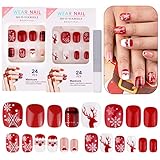 Kalolary 48 Stück Weihnachten Künstliche Nägel zum Aufkleben Falsche Nägel Schneeflocken Fingelnägel Full Cover Fingernägel Niedliche mit Nagelfeile für Frauen Dame Nail Art Dekoration