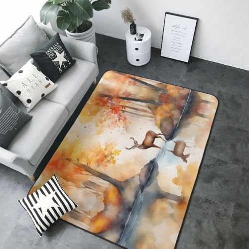 Tapis imprimé cerf doux grand format 203 x 147 cm pour salon - 5
