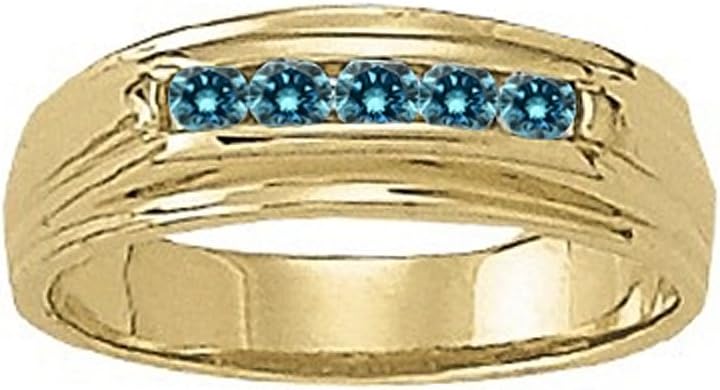 0.35 Carat Blue Round Diamond Mens Man Designer Channel Set Engagement Anniversary Ring 14K Yellow Gold