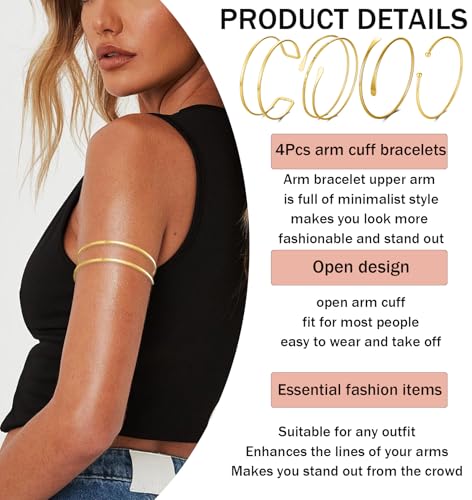 4PCS Arm Cuff for Women Upper Arm Band Cuff Bangle Bracelets for Women Gold Arm Cuff Jewelry Adjustable Armband Set2