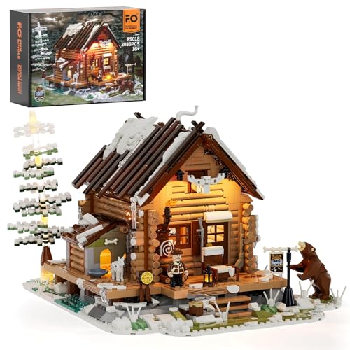 Funwhole Hunting-Cabin Lighting Building-Bricks Set – Retro Hunting Cabin LED Light Construction Building Model Set 2036 Pcs for Adults and Teen