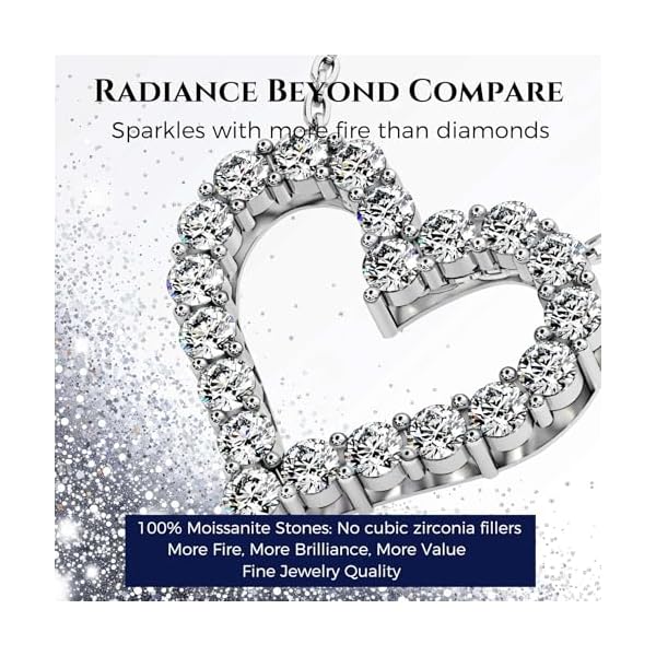 Heart Pendant Necklace for Her Moissanite Lab-Created Gem Jewelry for Women I Love You S925 Sterling Silver Gifts to Wife Girlfriend Mom Daughter Anniversary Birthday Christmas Valentines Day - Image 4