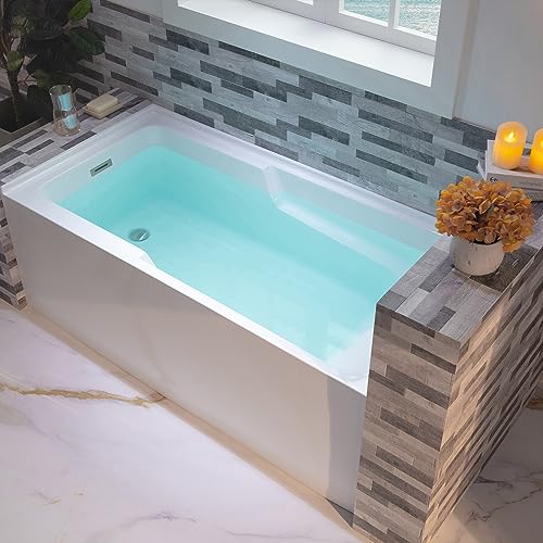 WOODBRIDGE 60' Acrylic Rectangular Alcove Soaking Bathtub in White with Left Drain, Brushed Nickel...