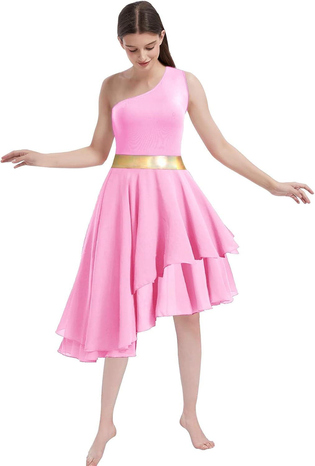 ORIDOOR Women's Praise Dance Dress Oblique Shoulder Irregular Hem Worship Dance Lyrical Dress