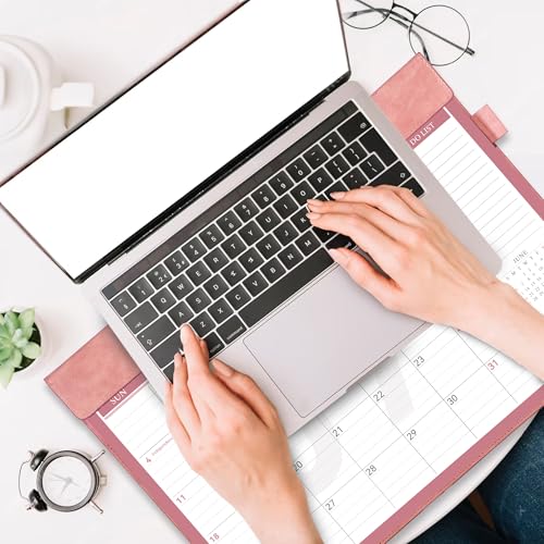 Image of Yoment Desk Calendar 2026 Leather Desk Calendar with To-Do Lists, 13 Months Desk Pad Wall Calendar with Pen Holders PVC Cover for Work Office School Home Women Men, Jan 2026-Dec 2026, 17 x 12, Pink
