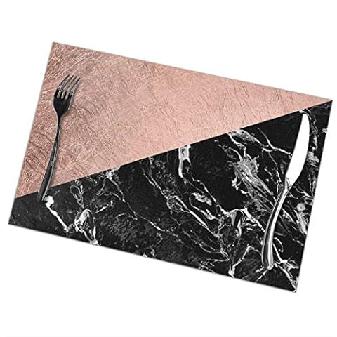 Uliykon Chic Modern Rose Gold Black Marble Color Block Table Placemats for Dining Table,Washable Table mats Heat-Resistant(12x18 inch) Set of 6 Cover