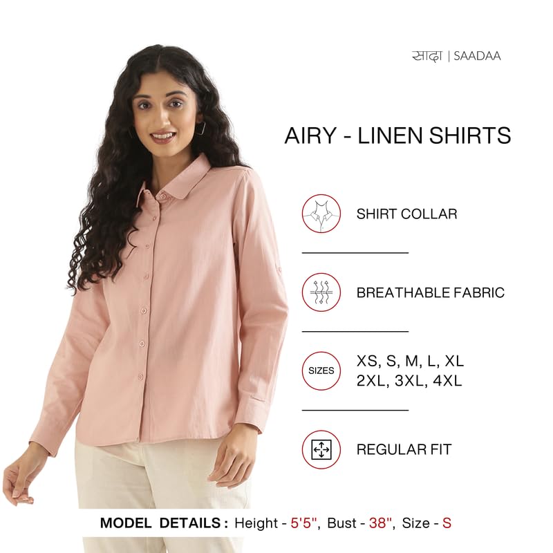 Image of SAADAA Airy Linen Shirt | Solid Regular Fit Casual Shirts Stylish for Women