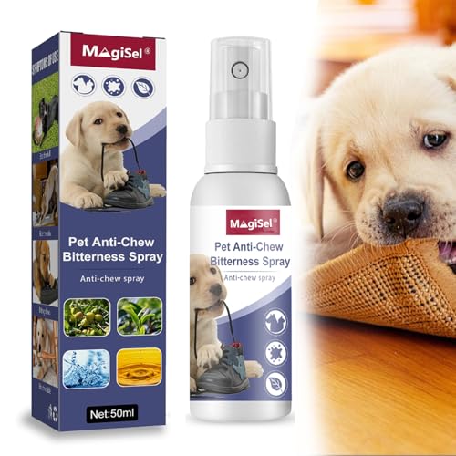 MagiSel No Chew Spray für Hunde, Fernhaltespray Hunde Bitter Apple Spray für Hund/e, Hundeabwehrspray, Anti Kau Spray Hund, Hält Hunde Wirksam vom Kauen ab Möbel, Kleidung und Schuhe(50 ML)