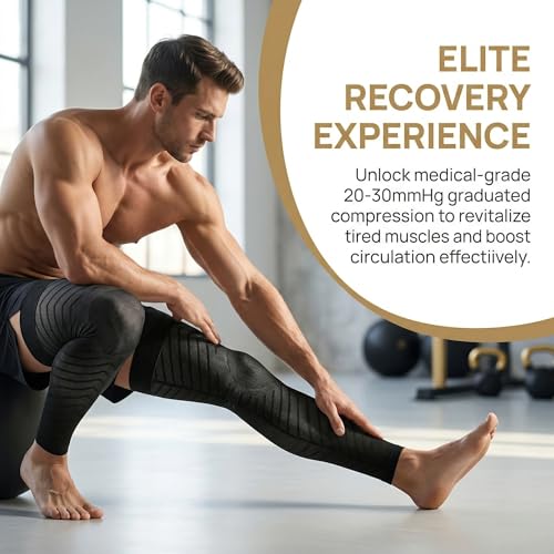 Image of MGANG Full Leg Compression Sleeves for Men & Women, Thigh High 20-30mmHg Graduated Compression Stockings for Thigh Calf Knee Support, Pain, Swelling, Varicose Veins, Running, Sports, 1 Pair, Black S