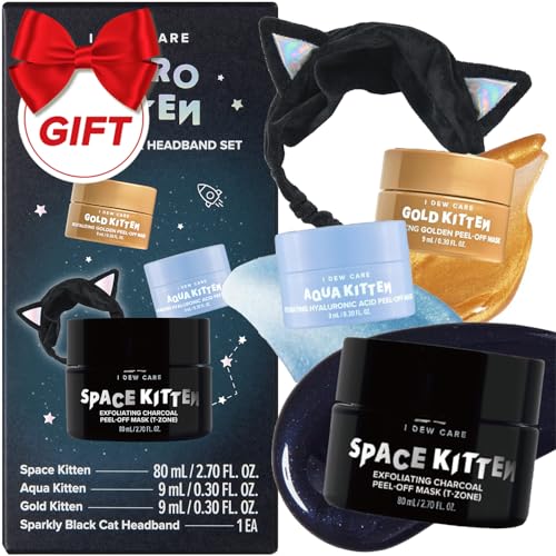 I DEW CARE Peel-off Face Mask Set - Astro Kitten | Exfoliating Hydrating Revitalizing Whitehead Mask Black Cat Spa Headband Korean Skincare Glass Skin Stocking Stuffers Travel Size Mini Set