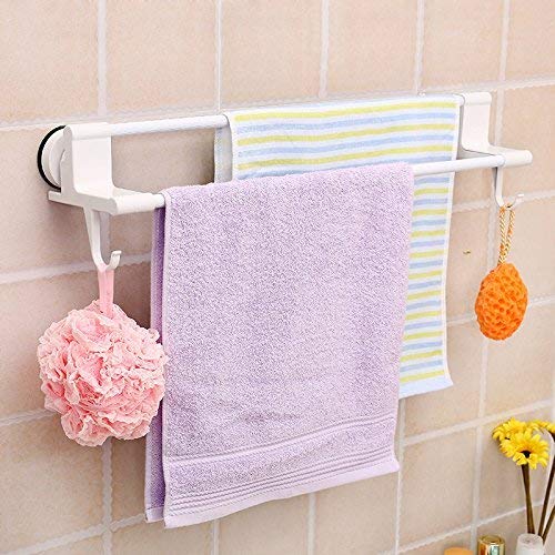 Porte-serviettes ventouse double tige avec crochets de salle de bain