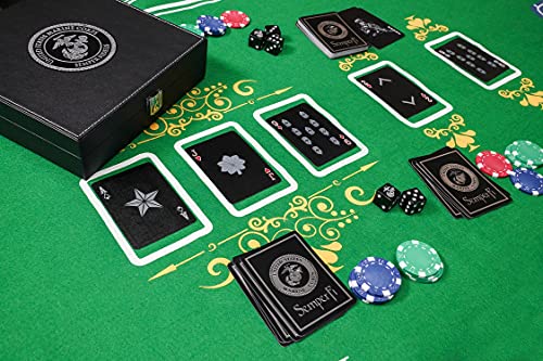 Usmc Casino Poker Chip Set – 100 Piece Poker Chips, Marine Corps Cards And Dice With Leather Case, Great Chips For Texas Holdem Or Blackjack Custom Patriotic Poker Set Usmc Gift #TOP5