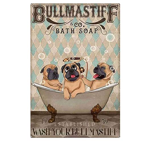 Targa In Metallo Funny Mastiff Co Bath Soap Print Wash Your Bullmastiff Poster Metallo Decorative Targa Con Stampe Vintage Targhe Metallo Per Ristorante Pub Club S