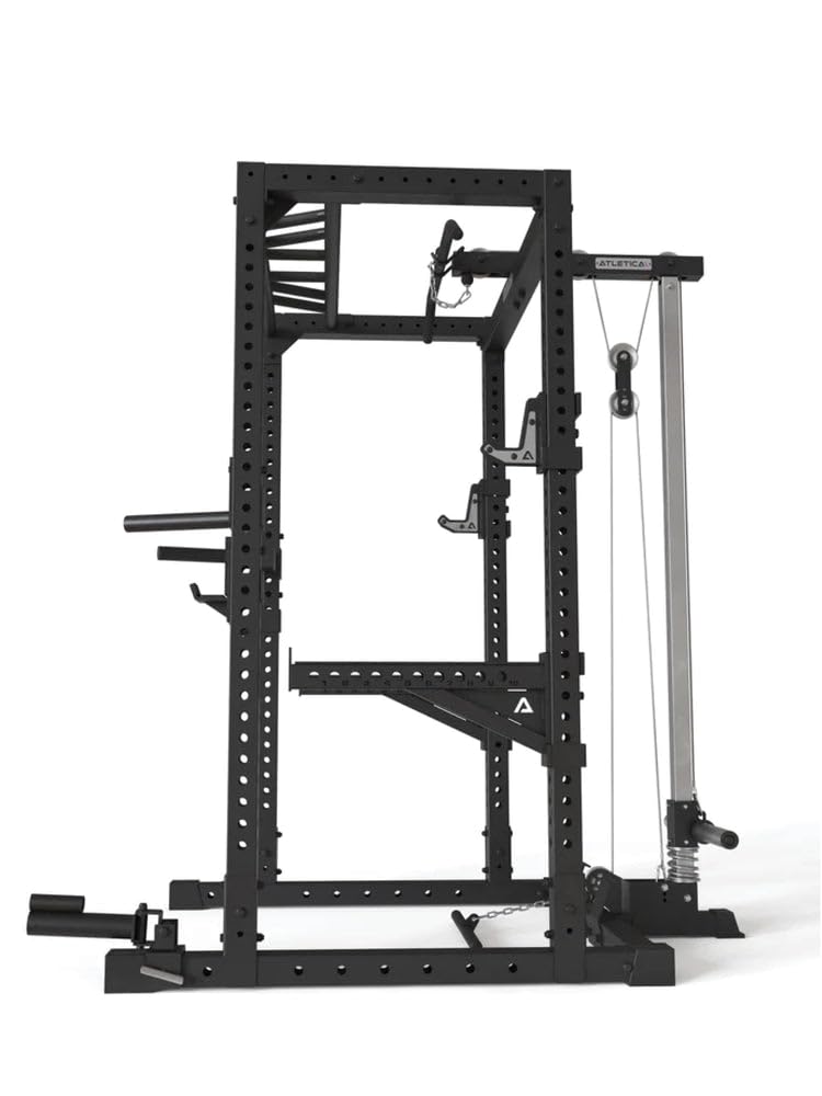 Atletica Cage R7 - 200 cm de hauteur - Avec station de traction et d'aviron - Barre de traction multi-prises - Barres de dip - Bras Spotter - 4 crochets J et mine terrestre