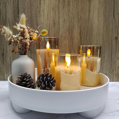 Image of Amazon Basics Flameless LED Candles with Remote Controller & Timer | Golden Acrylic Fiber Glass | Set of 3 | (Golden)