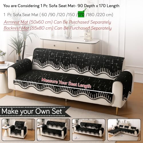 Image of HOKIPO Premium Supple Soft Wavy Sofa Cover Mat with Curve for 1 /2 /3 Seater and L Shape Sofa. Make Your Own Sofa Cover Set, Mat Length 90(D) x 170(L) cm, Black (AR-5976-BLK)