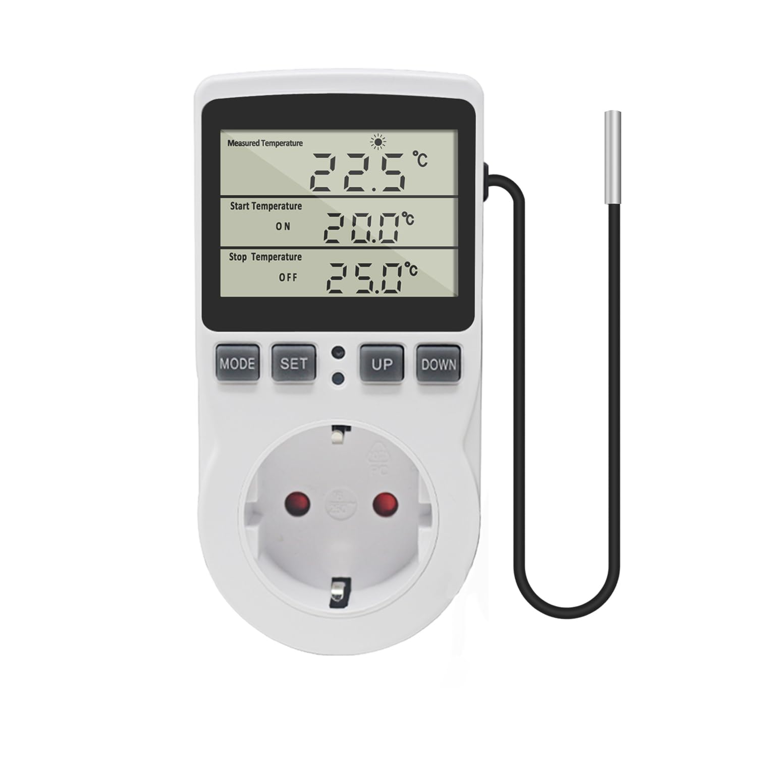 KETOTEK Enchufe Termostato Digital con Sonda 220V, Enchufe Controlador de Temperatura Termostato Calentamiento Enfriamiento Control para Incubadora Invernadero Reptil