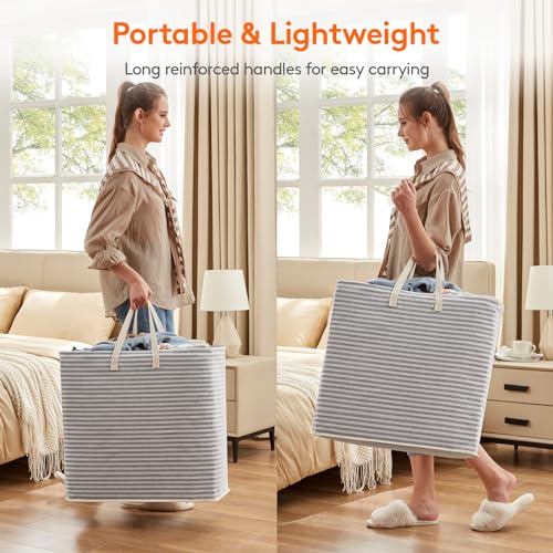Image of Lifewit 3 Pack Laundry Basket 90L Each, Collapsible Clothes Hamper with Reinforced Handles, Freestanding Waterproof Design for Bedroom and Laundry Room, Grey 270L Total