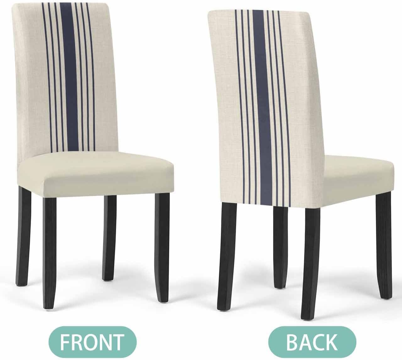 Savannan Chair Covers Set of 4, Modern Navy Blue White Stripe Removable Stretchable Parsons Chair Slipcovers Protector for Kitchen Dining Room Retro Linen Texture