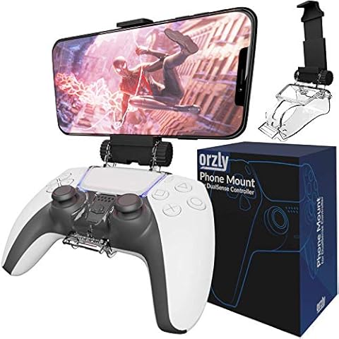 Orzly PS5 Controller Mobile Gaming Clip, DualSense Controller Phone Mount Adjustable Phone Holder Clamp Compatible with PlayStation 5 Dualsense Controller Cover