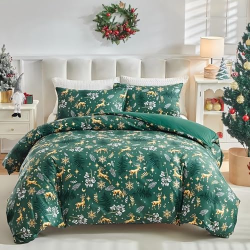 Freyamy Weihnachts Bettwäsche 135x200cm Kinder Grün Gold...