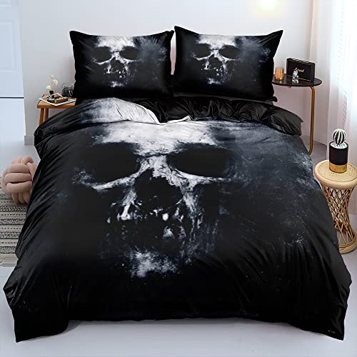 Holiyjog Ultra Soft 3D Skull Theme Bedding Set Twin Size Luxury Gothic Skulls Duvet Cover Set Skeleton Bones Comforter Cover for Kids Teen Bedspread Cover Vintage Design Quilt Cover Retro