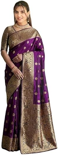 Veglari Women's Kanchivaram Pure Banarasi Lichi Silk Kanjivaram Designer Jari Rich Pallu Silk Saree With Blouses Piecs