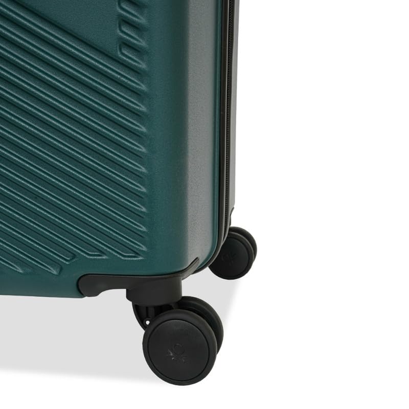 Image of United Colors of Benetton Mid-Size Hard Luggage Glide - Dark Green | PC Check-in Trolley Bag | TSA Lock & 360 Spinner Wheels Suitcase | Telescopic Handle | Water Resistance | 65cm | 72L Capacity