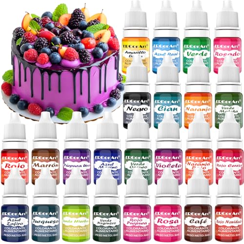 Colorante Alimentario - 24 Colores Colorantes Alimentarios Reposteria de Alta Concentración, para Fondant Blanco, Harina, Huevos, Tarta, Natillas y Donuts, para Halloween, Navidad, Pascua - 6 ml