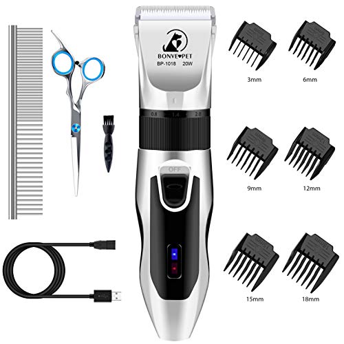 Bonve Pet Dog Clippers, Dog Grooming Kit Quiet Electric Pet Clippers Cordless Rechargeable