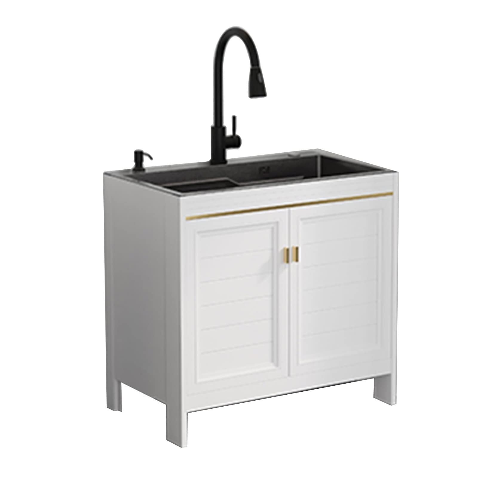 Utility Sink Vanity with Cabinet for Laundry, Kitchen, Garage, Basement, and Shop - Space-Saving Durable